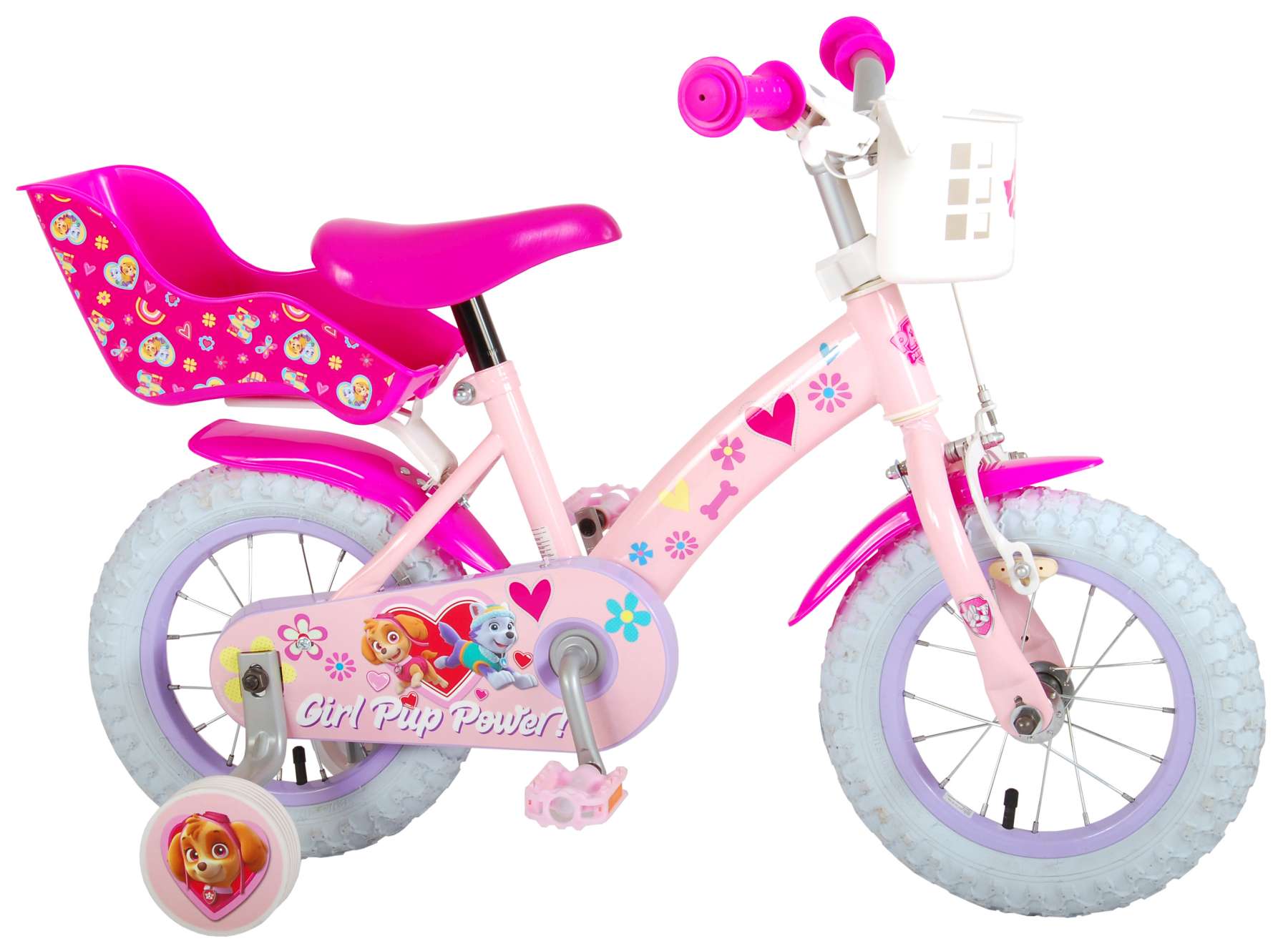 Kinderfahrrad Paw Patrol 12 Zoll mit Puppensitz Stützräder Kinder Fahrrad pink 