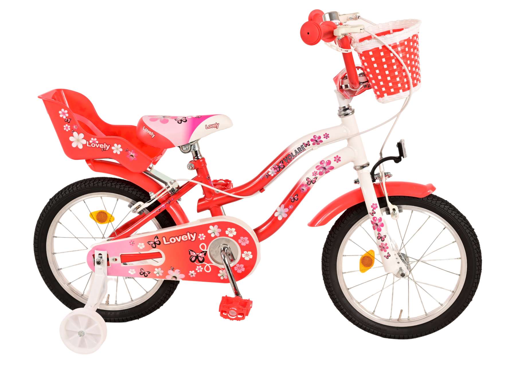 Volare Lovely Kinderfahrrad - Mädchen - 16 Zoll - Rot Weiß - 2 Handbremsen