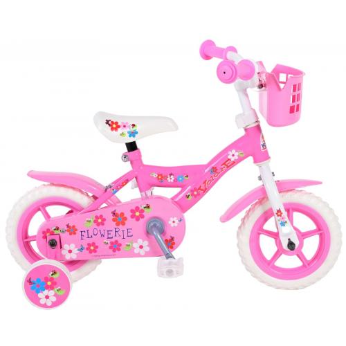 Yipeeh Flowerie Kinderfahrrad - Mädchen - 10 Zoll - Pink / Weiß