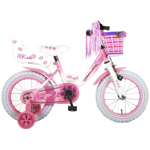 Volare Rose Kinderfahrrad - Mädchen - 14 Zoll - Pink Weiß - 95% zusammengebaut