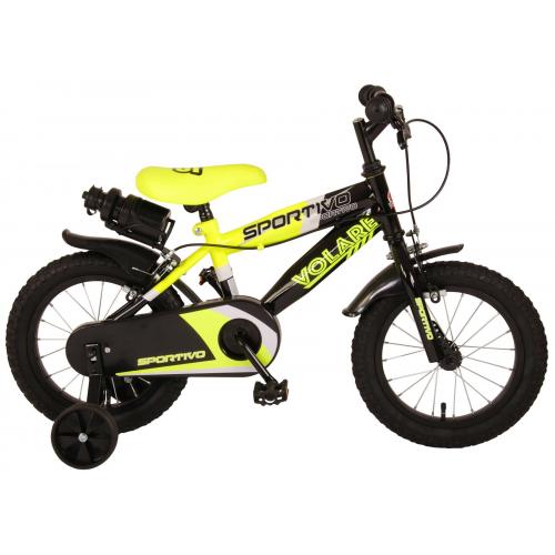 Volare Sportivo Kinderfahrrad - Jungen - 14 Zoll - Neon Gelb Schwarz - Zwei Handbremsen - 95% zusammengebaut