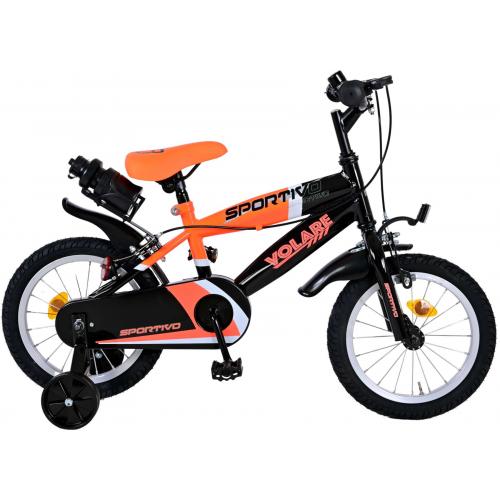 Volare Sportivo Kinderfahrrad - Jungen - 14 Zoll - Neon Orange Schwarz - Zwei Handbremsen