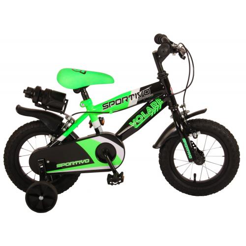 Volare Sportivo Kinderfahrrad - Jungen - 12 Zoll - Neongrün Schwarz - Zwei Handbremsen - 95% zusammengebaut