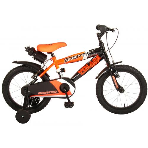 Volare Sportivo Kinderfahrrad - Jungen - 16 Zoll - Neon Orange Schwarz - Zwei Handbremsen - 95% zusammengebaut