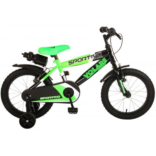 Volare Sportivo Kinderfahrrad - Jungen - 16 Zoll - Neongrün Schwarz - Zwei Handbremsen - 95% zusammengebaut