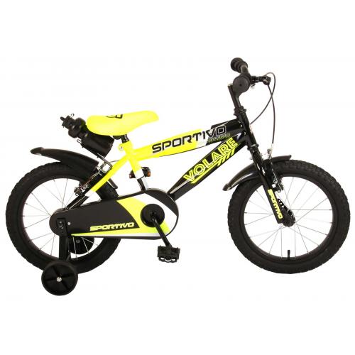 Volare Sportivo Kinderfahrrad - Jungen - 16 Zoll - Neon Gelb Schwarz - Zwei Handbremsen - 95% zusammengebaut