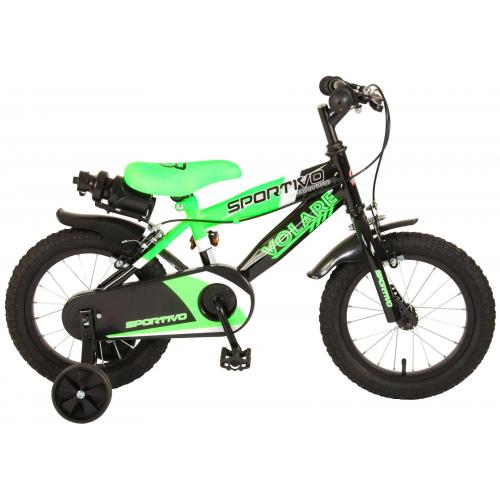 Volare Sportivo Kinderfahrrad - Jungen - 14 Zoll - Neongrün Schwarz - Zwei Handbremsen - 95% zusammengebaut