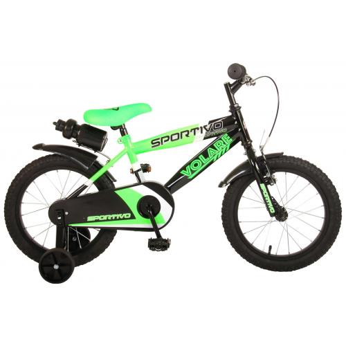 Volare Sportivo Kinderfahrrad - Jungen - 16 Zoll - Neongrün Schwarz - 95% zusammengebaut