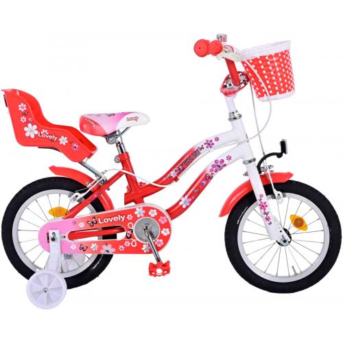 Volare Lovely Kinderfahrrad - Mädchen - 14 Zoll - Rot Weiß - 2 Handbremsen - 95% zusammengebaut