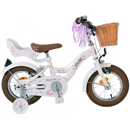Volare Blossom Kinderfahrrad - Mädchen - 12 Zoll - Weiß - Zweihandbremsen