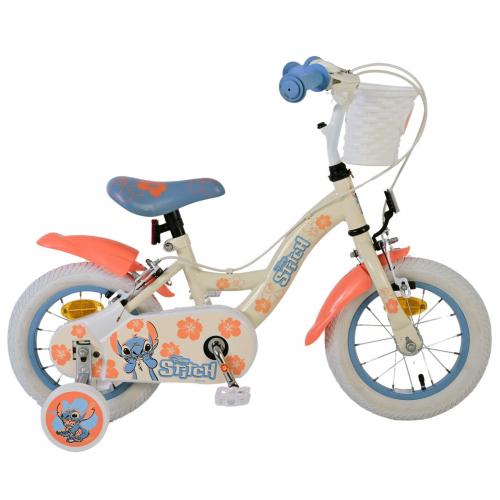 Disney Stitch Kinderfiets - Meisjes - 12 inch - Crème Koraal Blauw