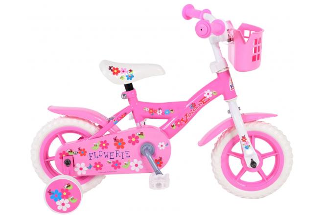 Yipeeh Flowerie Kinderfahrrad - Mädchen - 10 Zoll - Pink / Weiß