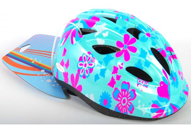 Volare Kinderfahrradhelm Grün Rosa Blumen XS 47-51 cm extra kleines Modell