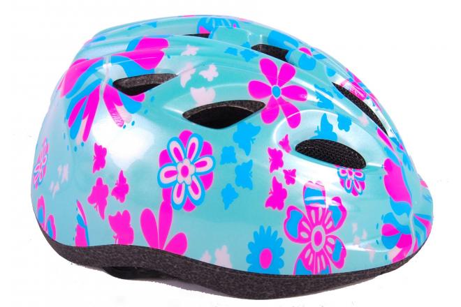 Volare Kinderfahrradhelm Grün Rosa Blumen XS 47-51 cm extra kleines Modell