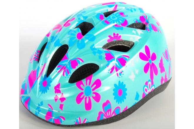 Volare Kinderfahrradhelm Grün Rosa Blumen XS 47-51 cm extra kleines Modell