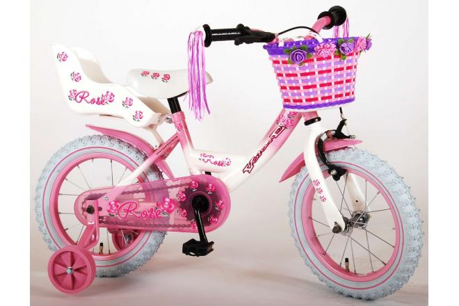 Volare Rose Kinderfahrrad - Mädchen - 14 Zoll - Pink Weiß - 95% zusammengebaut