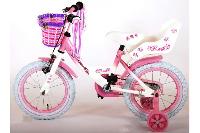 Volare Rose Kinderfahrrad - Mädchen - 14 Zoll - Pink Weiß - 95% zusammengebaut