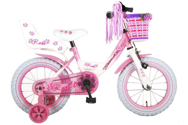 Volare Rose Kinderfahrrad - Mädchen - 14 Zoll - Pink Weiß - 95% zusammengebaut