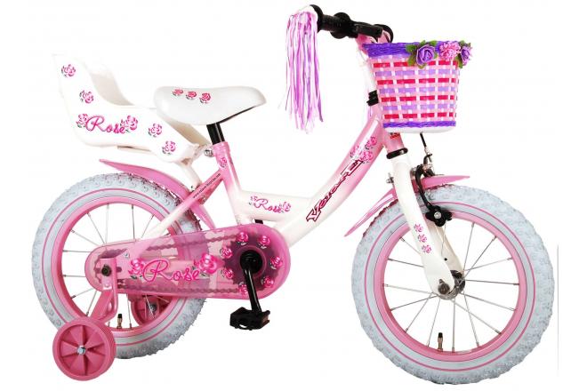 Volare Rose Kinderfahrrad - Mädchen - 14 Zoll - Pink Weiß - 95% zusammengebaut