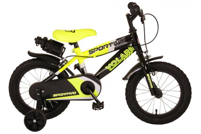 Volare Sportivo Kinderfahrrad - Jungen - 14 Zoll - Neon Gelb Schwarz - Zwei Handbremsen - 95% zusammengebaut