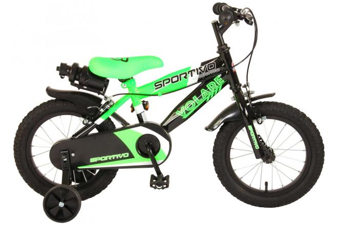 Volare Sportivo Kinderfahrrad - Jungen - 14 Zoll - Neongrün Schwarz - Zwei Handbremsen - 95% zusammengebaut