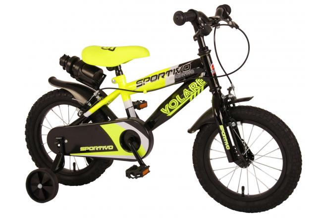 Volare Sportivo Kinderfahrrad - Jungen - 14 Zoll - Neon Gelb Schwarz - Zwei Handbremsen - 95% zusammengebaut