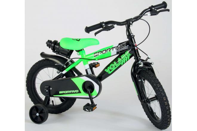 Volare Sportivo Kinderfahrrad - Jungen - 14 Zoll - Neongrün Schwarz - Zwei Handbremsen - 95% zusammengebaut