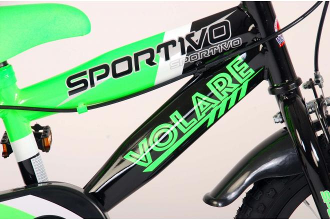 Volare Sportivo Kinderfahrrad - Jungen - 14 Zoll - Neongrün Schwarz - Zwei Handbremsen - 95% zusammengebaut