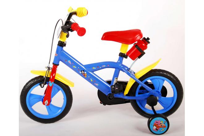 Disney Mickey Kinderfahrrad - Jungen und Mädchen - 12 Zoll - Rot Blau - Vorwärts- und Rückwärtspedalsystem