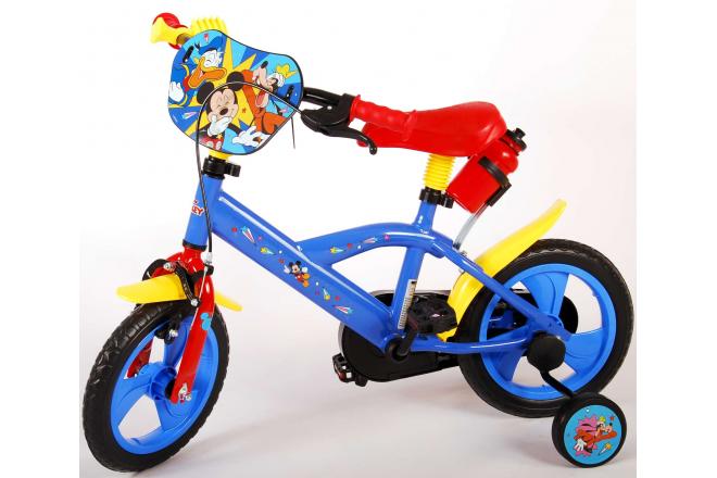 Disney Mickey Kinderfahrrad - Jungen und Mädchen - 12 Zoll - Rot Blau - Vorwärts- und Rückwärtspedalsystem