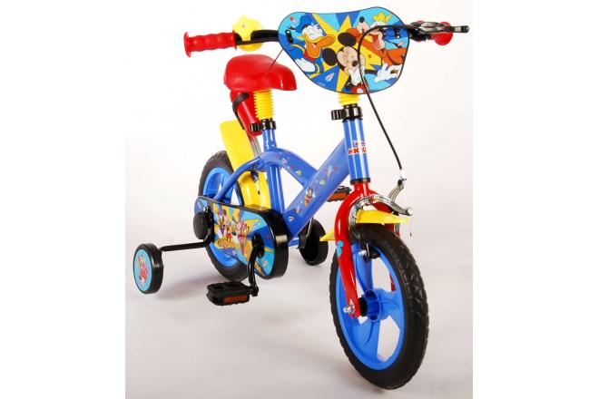 Disney Mickey Kinderfahrrad - Jungen und Mädchen - 12 Zoll - Rot Blau - Vorwärts- und Rückwärtspedalsystem