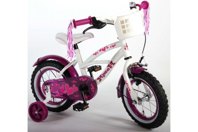 Volare Heart Cruiser Kinderfahrrad - Mädchen - 12 Zoll - Weiß Lila