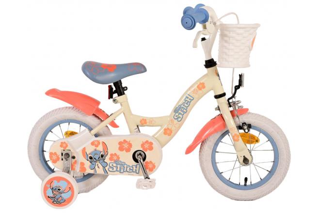 Disney Stitch Kinderfahrrad - Mädchen - 12 Zoll - Creme Koralle Blau