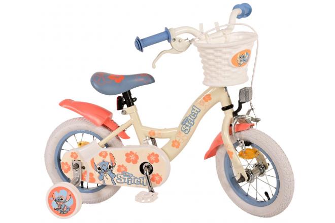 Disney Stitch Kinderfahrrad - Mädchen - 12 Zoll - Creme Koralle Blau