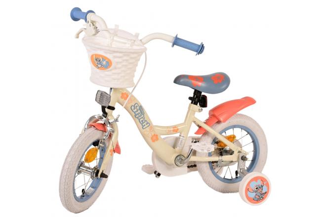 Disney Stitch Kinderfahrrad - Mädchen - 12 Zoll - Creme Koralle Blau