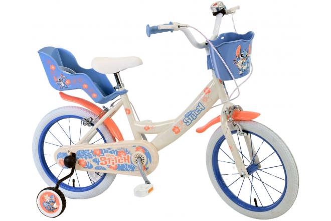 Disney Stitch Kinderfahrrad - Mädchen - 16 Zoll - Creme Koralle Blau - Zweih andbremsen