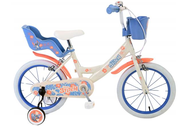 Disney Stitch Kinderfahrrad - Mädchen - 16 Zoll - Creme Koralle Blau - Zweih andbremsen