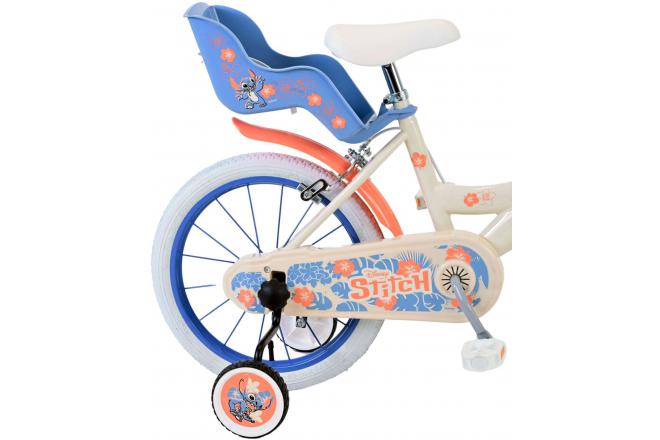 Disney Stitch Kinderfahrrad - Mädchen - 16 Zoll - Creme Koralle Blau - Zweih andbremsen