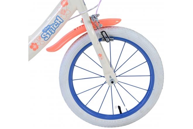 Disney Stitch Kinderfahrrad - Mädchen - 16 Zoll - Creme Koralle Blau - Zweih andbremsen