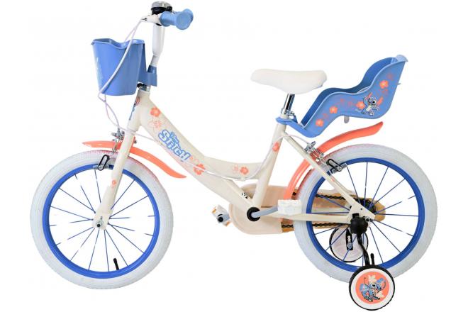 Disney Stitch Kinderfahrrad - Mädchen - 16 Zoll - Creme Koralle Blau - Zweih andbremsen