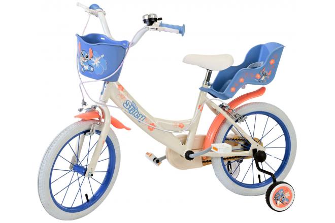 Disney Stitch Kinderfahrrad - Mädchen - 16 Zoll - Creme Koralle Blau - Zweih andbremsen