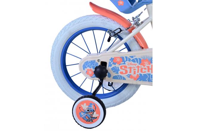 Disney Stitch Kinderfahrrad - Mädchen - 14 Zoll - Creme Koralle Blau - Zwei handbremsen