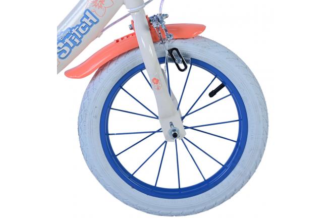 Disney Stitch Kinderfahrrad - Mädchen - 14 Zoll - Creme Koralle Blau - Zwei handbremsen