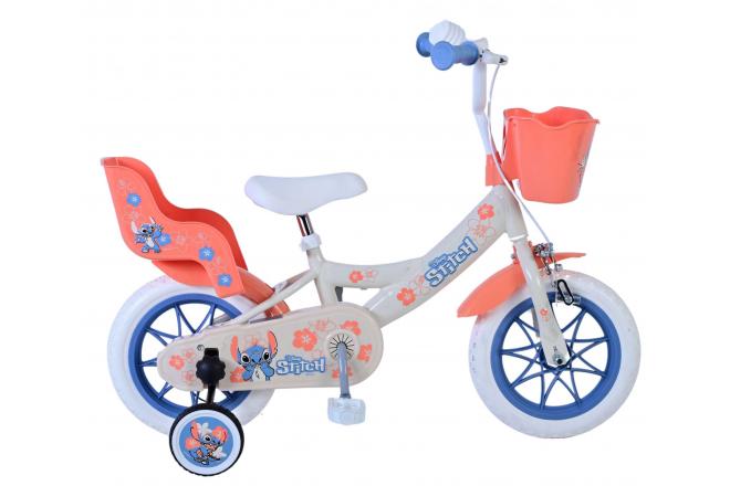 Disney Stitch Kinderfahrrad - Mädchen - 12 Zoll - Creme - Koralle - Blau