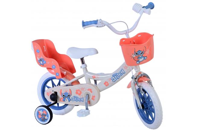 Disney Stitch Kinderfahrrad - Mädchen - 12 Zoll - Creme - Koralle - Blau