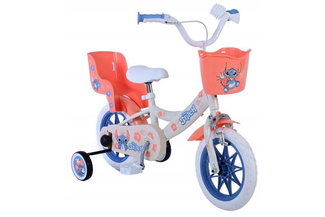 Disney Stitch Kinderfahrrad - Mädchen - 12 Zoll - Creme - Koralle - Blau