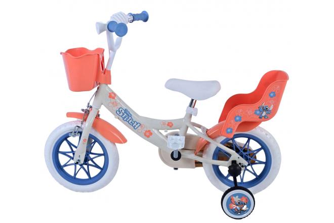 Disney Stitch Kinderfahrrad - Mädchen - 12 Zoll - Creme - Koralle - Blau