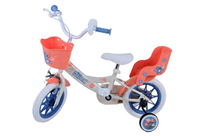 Disney Stitch Kinderfahrrad - Mädchen - 12 Zoll - Creme - Koralle - Blau