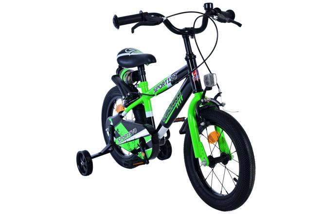 Volare Sportivo Kinderfahrrad - Jungen - 14 Zoll - Grün Schwarz - Zweihandbremsen
