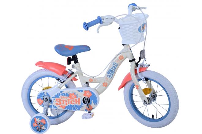 Disney Stitch Kinderfahrrad - Mädchen - 14 Zoll - Creme Koralle Blau - Zweihandbremsen [CLONE]